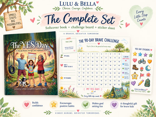 The Yes Day Complete Set with softcover book, 90-Day Brave Challenge board, and Yes Day stickers